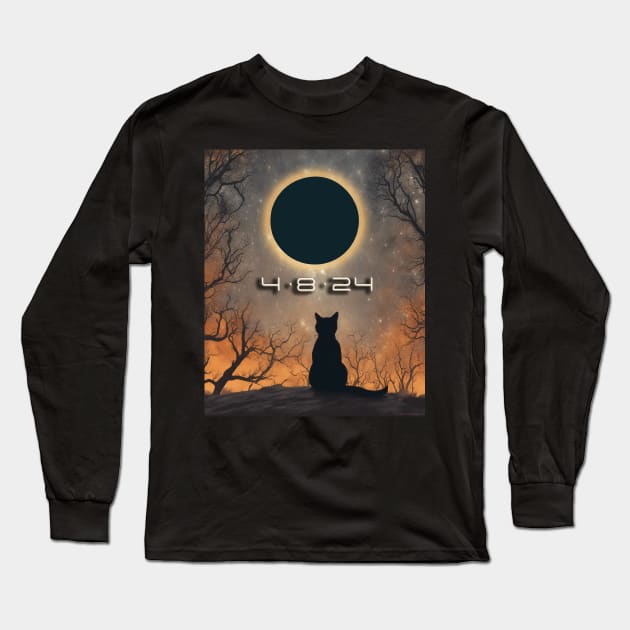 Cat Watching Total Solar Eclipse Long Sleeve T-Shirt by Dibble Dabble Designs